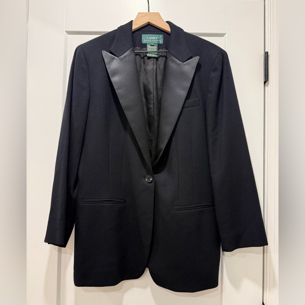 Lauren Ralph Lauren Wool Tuxedo Blazer Black Satin Lapel 14 - Picture 2 of 10